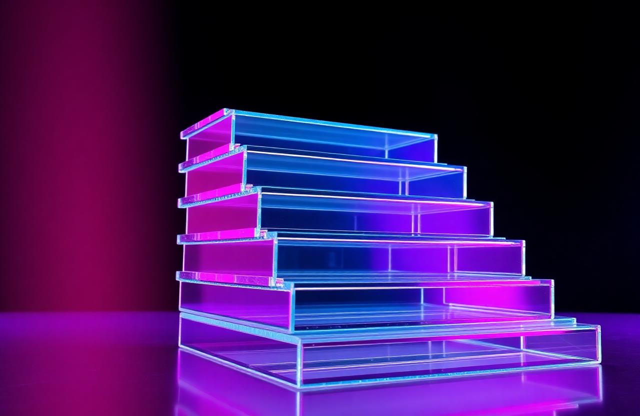 InDirec Media pricing plans — iridescent chrome pricing panels under violet studio lighting